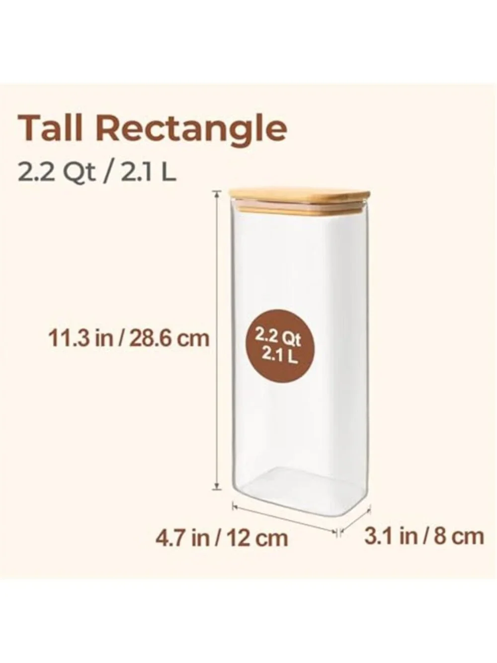 2.2 Qt Rectangle Glass Storage Containers with Lids, Glass Jars with Bamboo Lids